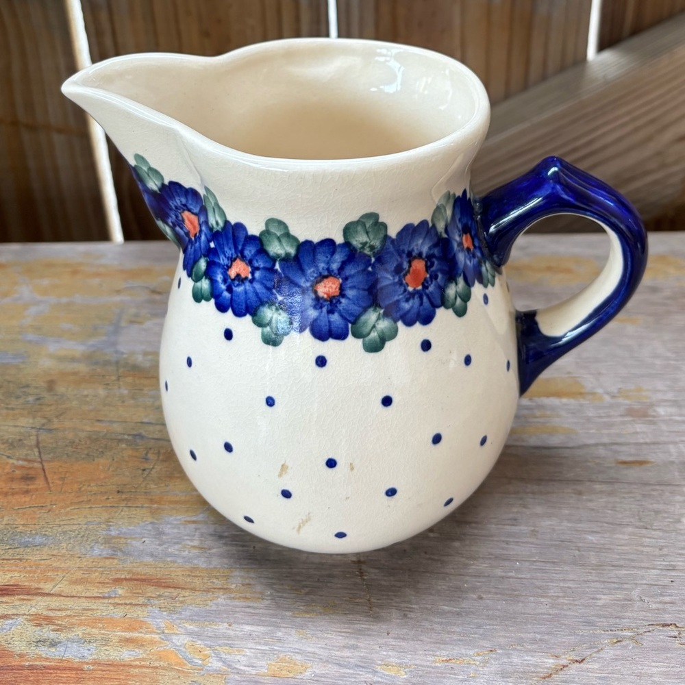 Tyrcz Polish Pottery in Boleslawiec Blue Zinnia Water Pitcher
